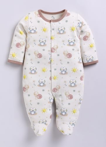 Image of BABY GO Baby Sleepsuit Pack of 3 | 100% Cotton Full Sleeve Footed Romper for Newborn Baby Boys & Girls | Front Open Snap Button Onesie Jumpsuit | Soft Breathable Nightwear