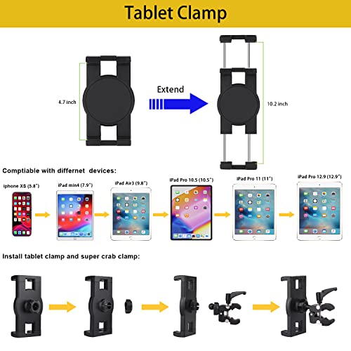 Mippko Boat Helm Tablet Holder, Marine Boat Handle Bar Pole Mount, 360°Rotation Clamp Non-Slip Aluminum Alloy Mount,Compatible With 4.7~12.9" Ipad/Samsung Tab/Nexus/Lg G Pads/E-Reader/Iphone #TOP4