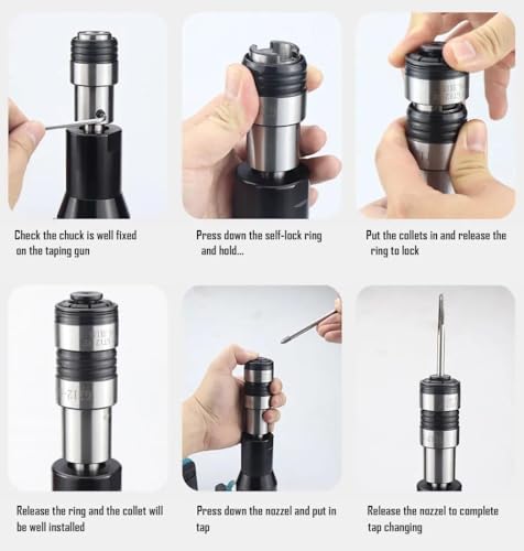 Cordless Tapping Gun Battery Operated Threading Machine, Electric Tapper Handheld Drilling Threading Gun with ANSI Collets for M4-M12 Taps, Protective Chucks, Automatic, Portable with 5.0Ah Battery