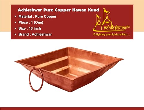 Image of Achleshwar Pure Copper Hawan Kund Pooja Havan Kund for Rituals Yagya Kund Traditional Religious Item | Home Temple Office Use Brown 13 x 13 Inch