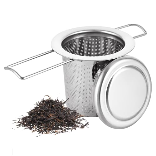 ASelected Tea Infuser,304 Stainless Steel Fine Tea Strainer with Lid and Foldable Handle,Tea Filter for Teapots Cups Mugs to Brewing Steeping Loose Tea and Coffee, 1 Pack
