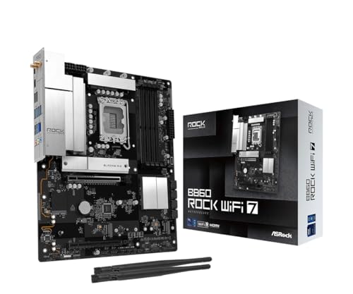 ASRock B860 Rock WiFi 7 ATX Motherboard Supports Intel Core Ultra Processors (Series 2 LGA1851) DDR5 8666+ (OC) PCIe 5.0 WiFi 7 2.5G LAN Dr.MOS