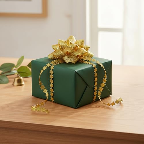Glitter Star Ribbon 1 Roll 20 Yards Glitter Gold Ribbon Trim Star Sparkly Ribbons Polyester Stars Decorations Ribbons for Crafts Thanksgiving Christmas Wedding Gift Wrapping Wreath DIY