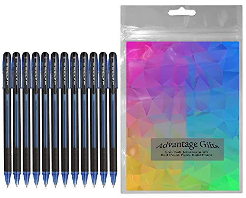 Jetstream 101 Ball Point Pens, Bold Point (1.0mm), Blue Ink, 12-Count, Bundle with Plastic Reusable Pouch