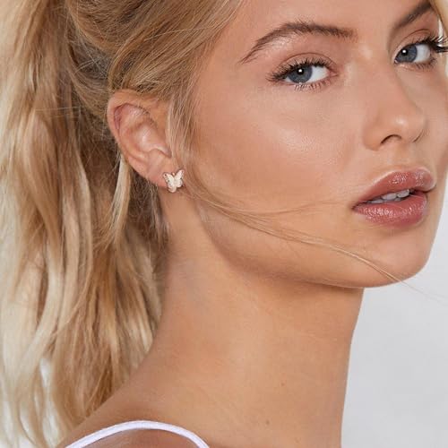 Butterfly Earrings for Women Girls, Hypoallergenic CZ 14K Gold Plated Butterflies Small Tiny Huggie Hoop Earring Jewelry Gifts4