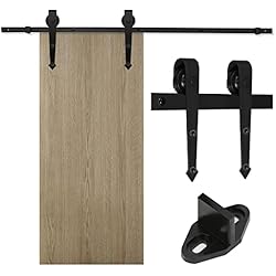 Eulenke - Kit completo de herrajes para puerta corredera - Sistema para puertas de madera y plegables - 183 cm Negro - Riel de guía