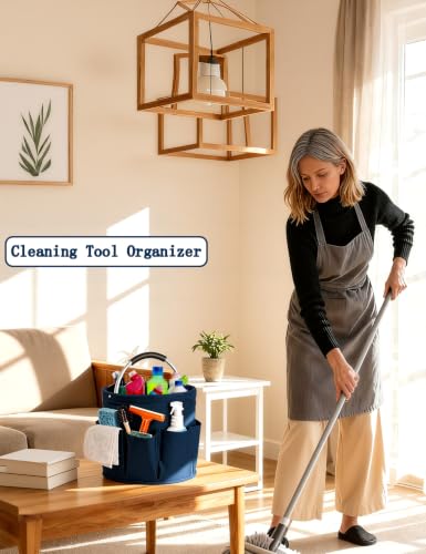 Image of Cleaning Caddy with Handle, for Cleaning Supplies Organizer Bucket | Foldable Storage Tote with 6 Pockets,17L Large Capacity Basket for Household Organizer,Laundry Room,Bathroom & Home