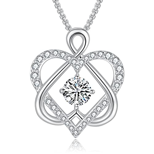 Praelinos Collana Donna Amore Cuore Birthstone Collana con Ciondolo Gioielli Placcato Oro Bianco Carati Zirconia Cubica Regali per Mamma...