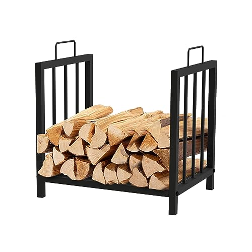 KEKAI Leñero de Interior Handle 43x33x45 cm Leñero Portátil de Interior y Exterior con Estructura de Acero Galvanizado, Asas, Soporte Inferior y Diseño Minimalista, Color Negro