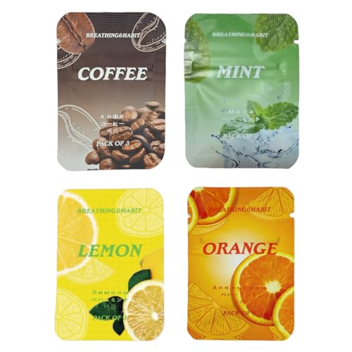 NHPY 4 Pièces Filtres Cartouche de recharge aux saveurs Menthe, orange, citron et café Noyau en coton de remplacement pour collier respiratoire