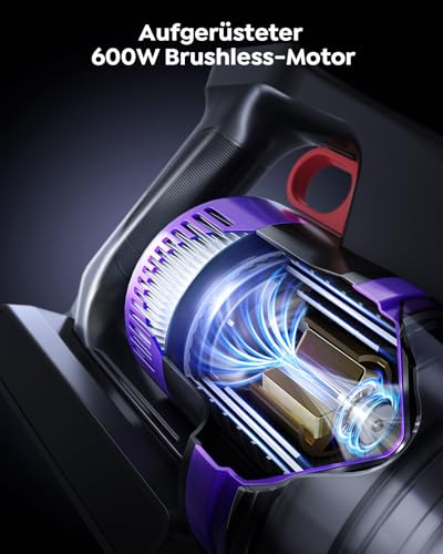 Powerffy Akku Staubsauger 600W/50KPa/65Min, Staubsauger Kabellos mit HD-Display, Aromatherapie, 1,8L-Staubbehälter, Akkustaubsauger grünem LED-Licht Bürste für Teppiche, Hartböden und Tierhaare - 8