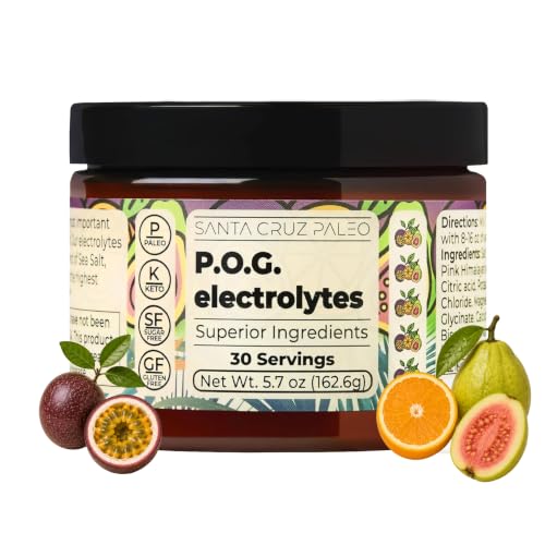 Image of Santa Cruz Paleo Electrolyte Powder, P.O.G. Flavor (Passionfruit Orange Guava), Sugar Free Hydration Mix with Himalayan Pink & Sea Salt, Magnesium, Potassium, Stevia, 30 Servings