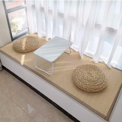 Jute-Teppich – Baumwoll-Bordüre mit Fischgrätenmuster, natürliches Flachgewebe, Läufer für Wohnzimmer, Küche, Flur – Sisal-Teppich Matte