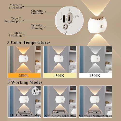 Apliques de pared para interior LED autoadhesivos imantados con sensor de movimiento negro 2