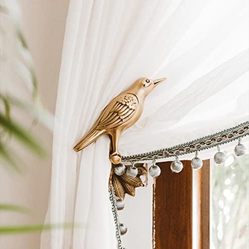 Curtain Holders for Wall Metal Curtain Tiebacks Golden Retro Creative Personality Bird Curtain Buckle Hook, Brass
