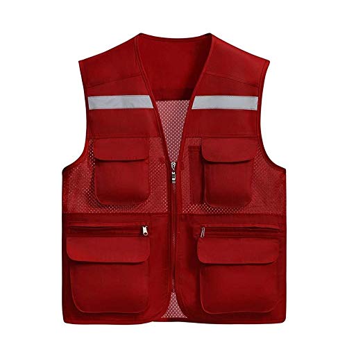TIAN Chalecos de Seguridad Transpirables Chaleco de Alta Visibilidad Rejilla Multibolsillos Ropa de Trabajo Unisex Rojo (Color : XL)