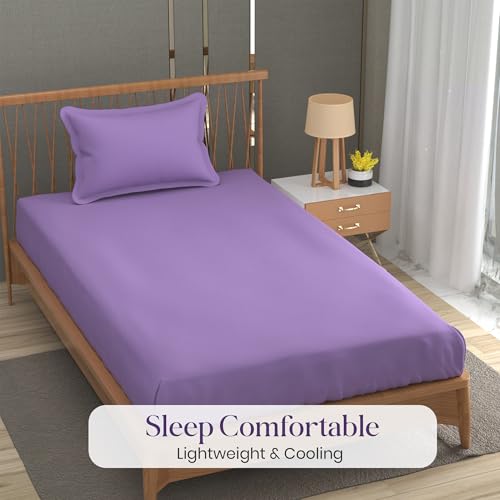 Image of FRESH FROM LOOM Microfiber Soft Solid Plain Single Size Bedsheet - 240 TC, Hypoallergenic Bed Sheet with 1 Pillow Covers (Size- 60 x 90 inch | Purple| Solid)