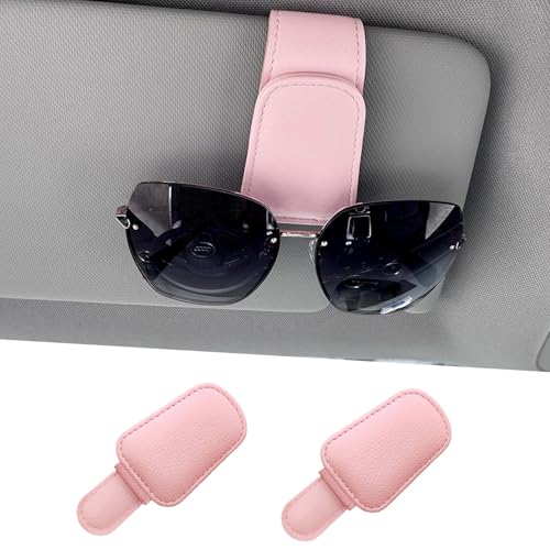 2 Pack Sunglass Holder for Car Magnetic Leather Sunglass Clip Universal Eyeglass Holder Car Visor Accessories Pink