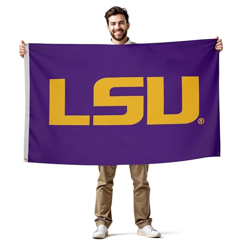 LSU Tigers College Sports Printed Flag - NCAA Licensed - Nylon - School Banner (Purple Yellow) (3 x 5)