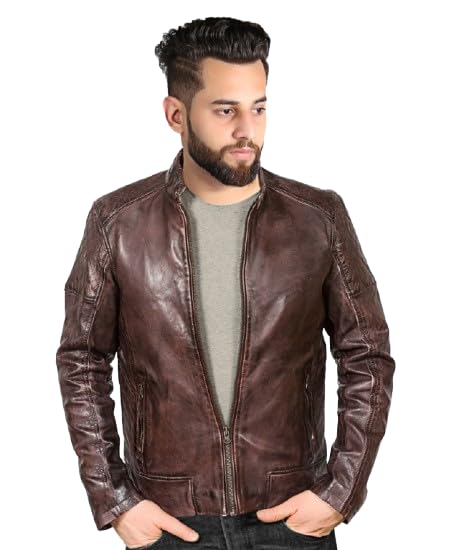 Dark Brown Casual Style Leather Jacket – Zipper Closure Fashion for Boys & Biker Fans
