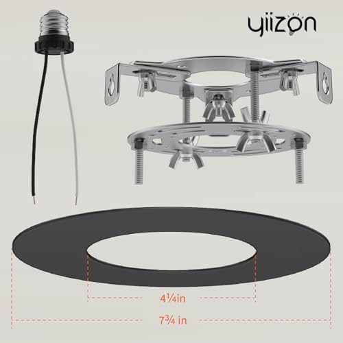 Image of 5 inch and 6 inch Recessed Can Light Conversion Kit, Fixture Upgrade, Pendant & Hanging Light, Ceiling Fan Compatible, 7 Inch Flat Steel Ceiling Medallion, Black Finish