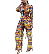 iooiooi Women's Sexy 2 Pieces African Printed Button Jackets Bodycon Pants Clubwear Set