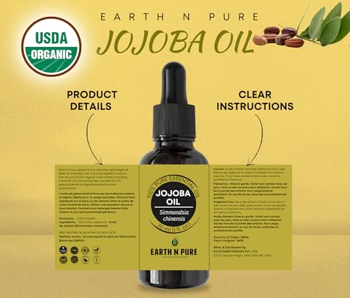 Image of Earth N Pure Jojoba Oil | 100% Pure & Natural | Cold-Pressed Carrier Oil | Face, Hair, Beard & DIY Skincare | Vegan & Cruelty-Free | 30ml