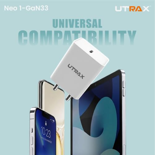 Image of UTRAX 33W GaN Fast Charger Adapter with USB-C PD 3.0 & PPS Technology | Type-C Wall Charger for iPhone 17 /16 /15 /14 Series, Samsung Galaxy S24 /S23 /S22, Nothing Phone, Google Pixel, iPad & All