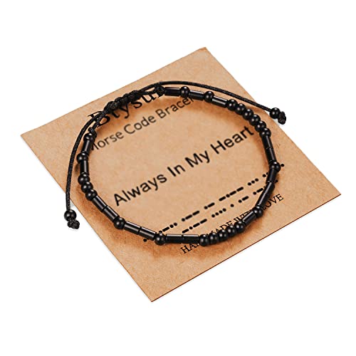 Morse Code Bracelets for Women Inspirational Gifts for Her Adjustable Black Adjustable Braided Men Bracelets Motivational Best Friend Birthday Gifts for Sister Daughter Mom Dad Christmas Jewelry…