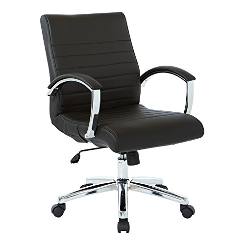 Office Star FL Series Executive Faux Leather Adjustable Office Chair with Built-in Lumbar Support, Low-Back, Black