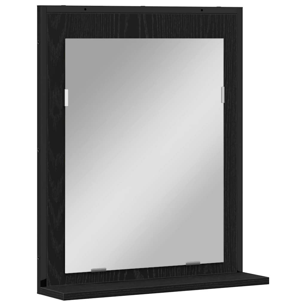 Juego de 4 muebles de baño de acero y madera con espejo, estante y armario, color negro