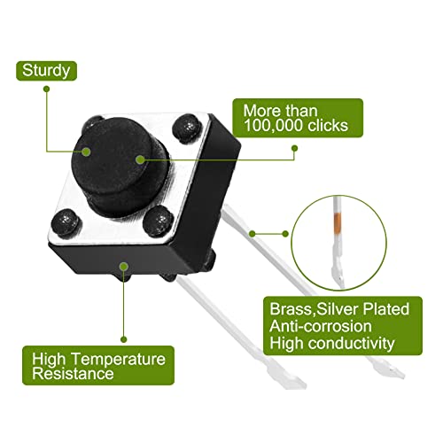Chanzon KG-AJ-AN5MM-YJ14.5MM-2J-20 Tactile Tact Push Button Switch 6X6X5Mm Micro Momentary Tact Switch2 Pin 20 Pcs Spst Pushbutton Switches Dip Touch Switch For Breadboard Arduino Pcb Electronic Circuit Board thumb #3