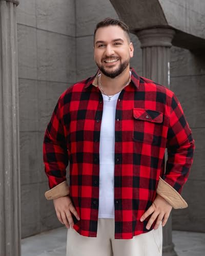PINKMARCO Men’s Big & Tall Flannel Shirt: Button Down Plaid Shirt for Men, Long Sleeve Casual Shirt for Office Vacation4