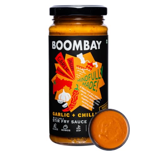 Image of BOOMBAY Garlic + Chilli Stir Fry Sauce 250g | Nothing Artificial | No Bad Oils | No Refined Sugars | Plant Based | Use in Sandwich or as a Dip, with Noodles or Burgers or Momos, Marinade (Pack of 1)