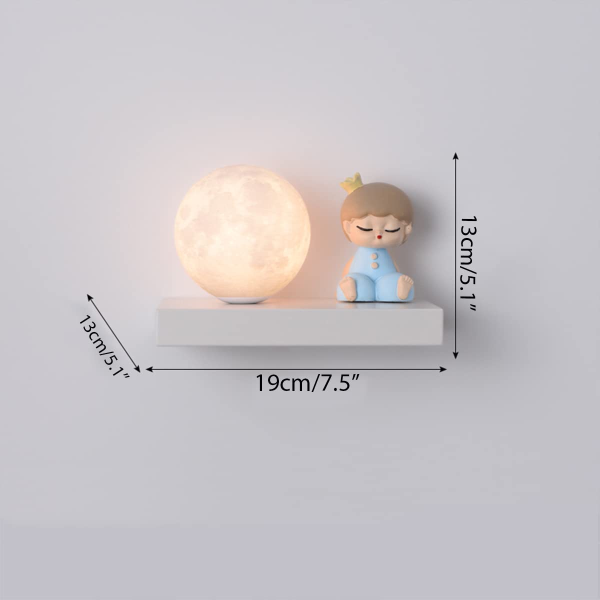 7W LED Lampki nocne Sypialnie dziecięce Lampa księżycowa 3D Naścienne Lampki do czytania dla dzieci 3 Temperatura barwowa, żarówka G9 Baby Boy Girls Kinkiet do pokoju dziecięcego z metalową półką, bia