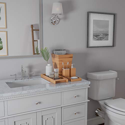 5-Piece Bathroom Decor Set - Bamboo Vanity Accessories with Trash Bin, Soap Dish, Soap Dispenser, Toothbrush Holder, and Tray by Lavish Home (Natural)