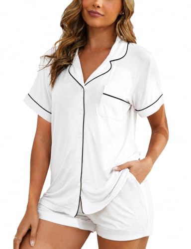 Image of Womens Pajama Sets Short Sleeve Sleepwear Soft Button Down Nightwear Lounge Pj Set XS-XXL