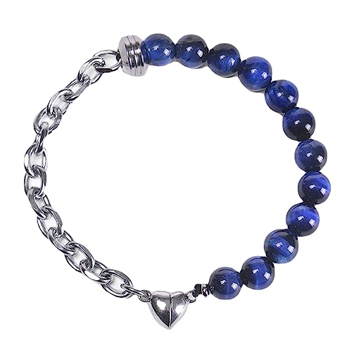 AmDxD SCHMUCK Pulsera de piedra natural con colgante de corazón para él y ella, piedras naturales auténticas, pulsera de perlas para hombre con piedras preciosas, 8 mm, gran idea de regalo – 21,5 cm,