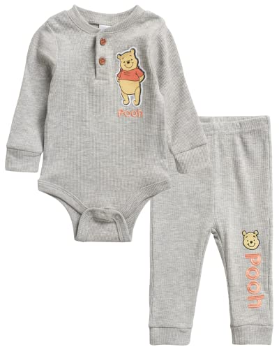 Image of Disney Baby Boys' Layette Set - 2 Piece Mickey Mouse, Winnie the Pooh Bodysuit and Sweatpants (0-9M)