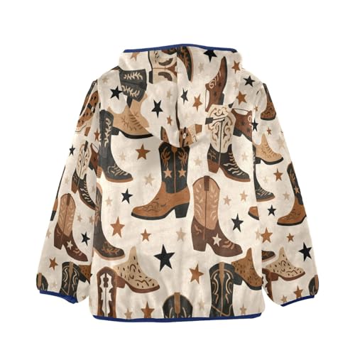 Cowboy Boots Stars and Prints Toddler Fleece Jacket Girl Boys Hooded Fleece Jacket Coat Warm Outwear Zip-up 3-10T2