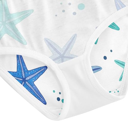Blue Teal Starfish Girl Underwear, Toddler Panties, Cotton Girls Underwear, 2–8 Years4