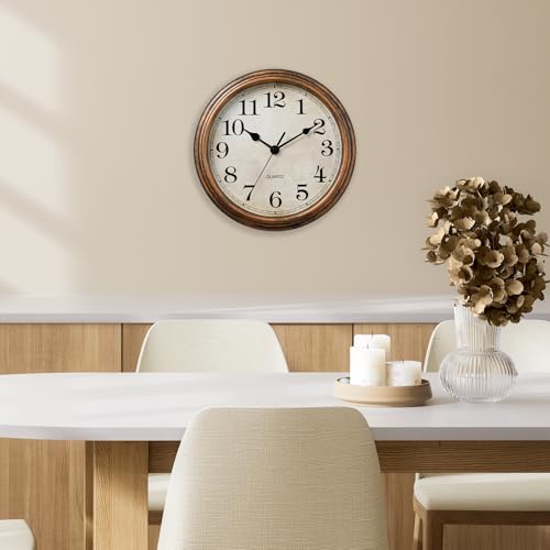 Image of Wall Clock, Vintage Battery Operated, Retro Silent Non Ticking Decorative Clocks for Home Kitchen School Living Room