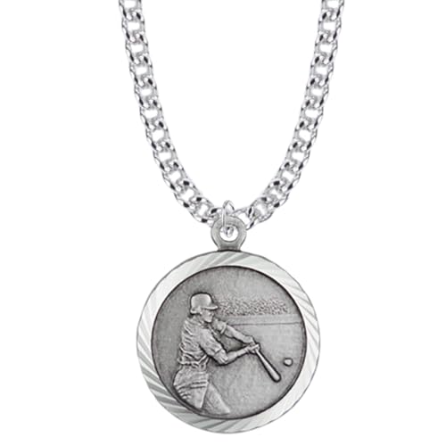 True Faith Jewelry Sterling Silver Saint Christopher Necklace Baseball Sports Medal Pendant, 3/4 Inch