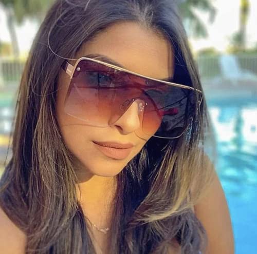 W&Y YING Oversized Flat Top Shield Sunglasses for Men and Women Semi-Rimless Stylish Oversized One Piece Sport Glasses3