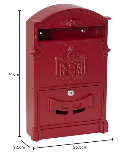 ARREGUI Residencia D-2151/R Briefkasten aus Aluminium im klassischen Stil, Größe M (DIN A4), Eleganter und Dekorativer Wandbriefkasten für Draußen mit Namensschild, Einfache Montage, rot