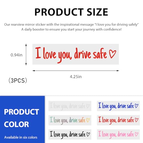 Image of Wevdn 3 PCS I Love You Drive Safe Sticker, Funny Waterproof Car Rearview Mirror Decal with Heart, Self Affirmations Sticker with Drive Safe Letters for Car Window Bumper Women Gift (Red)