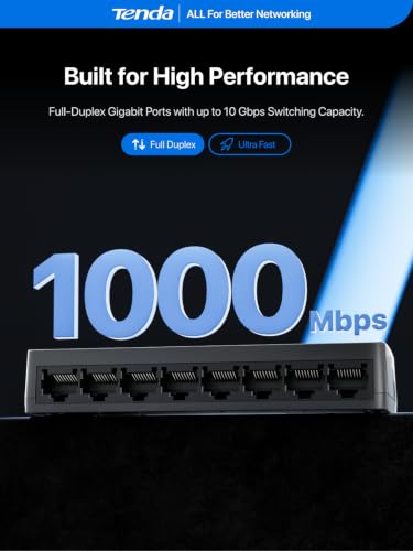 Image of Tenda 8 Port Gigabit Ethernet Switch, Desktop Ethernet Splitter | Unmanaged Network Hub, Plug & Play, Wall-Mount, Fanless Quiet, for Ethernet Cable, Router, PC, NAS (SG108)