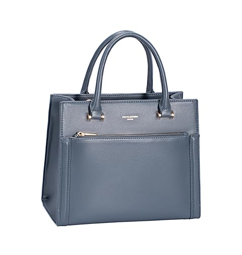 David Jones Paris - Bolso de mano para mujer y ciudad, tamaño mediano, piel sintética, doble compartimento y bolsillos de plumero – Chic Clásico elegante práctico, Bering Sea
