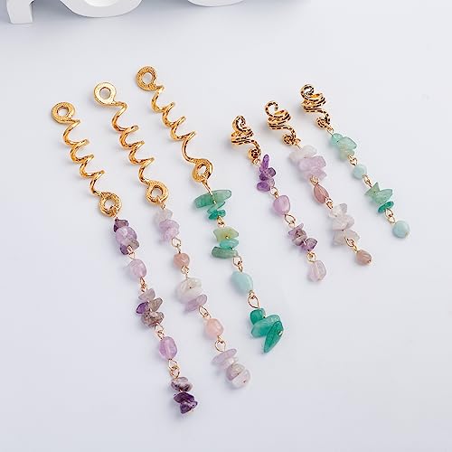 FRDTLUTHW Colored Natural Stone Pendant Hair Jewelry for Braids, Crystal Dreadlock Accessories for Women(pack of 6)4