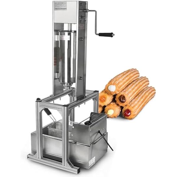 Churro Maker z frytkownicą, maszyną elektryczną 2500 W, hotpper 5L i zbiornikiem oleju 6L, prasa do ciasta ze stali nierdzewnej, 5 dysz do użytku domowego